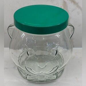 Vintage 1989 Kraft Peanut Butter Glass Bear Jar with Green Lid Canadian